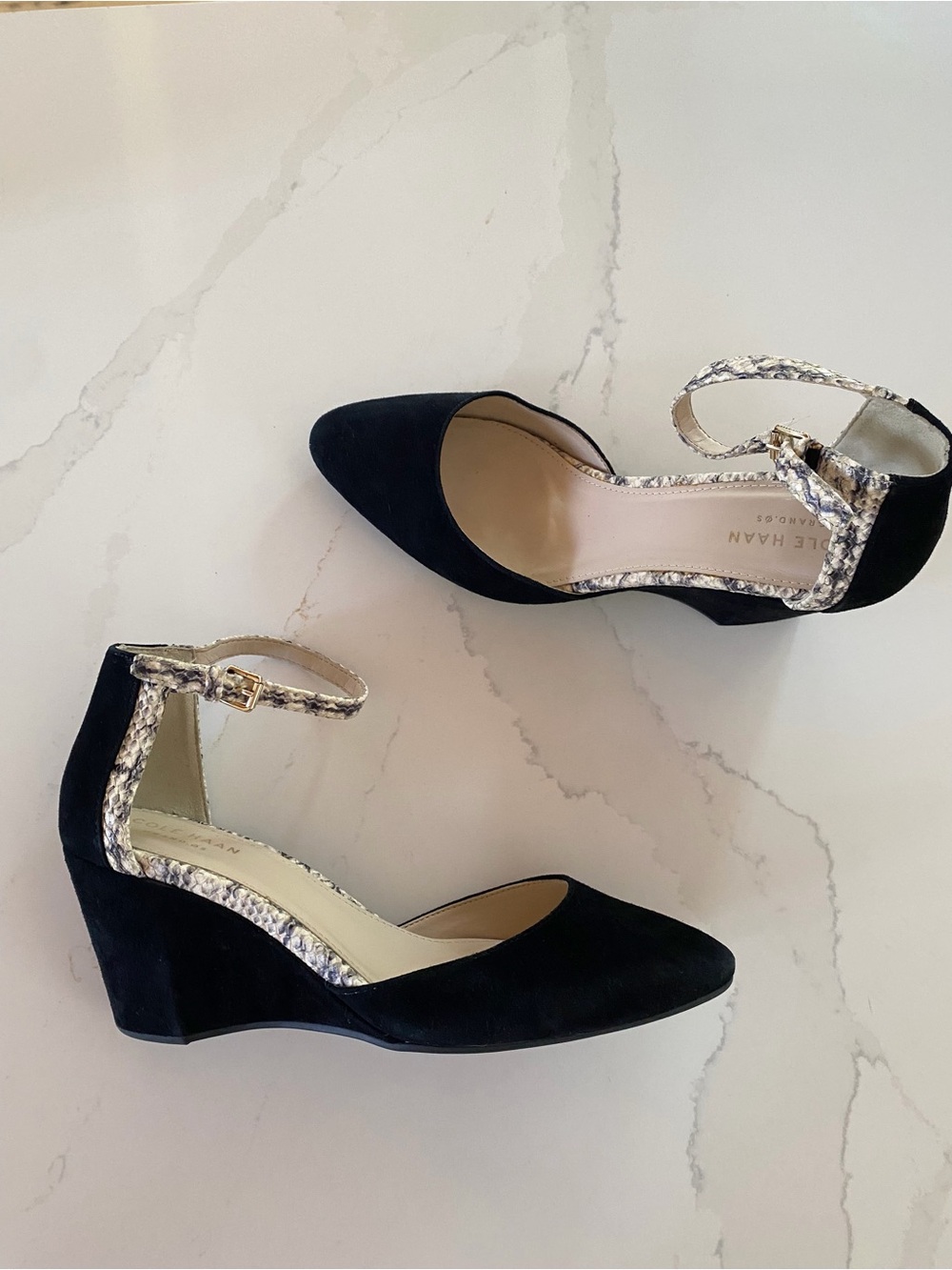 Cole Haan Lara Snakeprint Suede Wedge Pumps